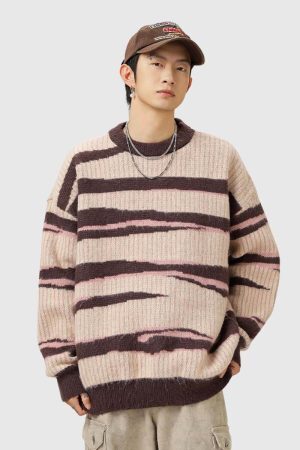 Style Core Aesthetics, New Style Trends Irregular Striped Knit Sweater