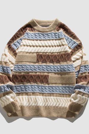 Style Core Aesthetics, New Style Trends Japanese Contrast Stitched Sweater