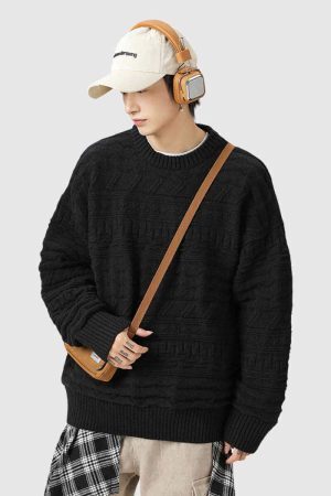Style Core Aesthetics, New Style Trends Japanese Retro Textured Knit Sweater