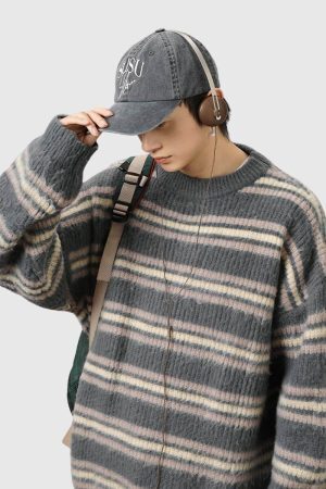Style Core Aesthetics, New Style Trends Japanese Striped Knit Sweater