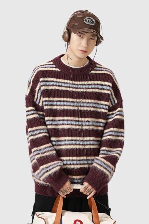 Style Core Aesthetics, New Style Trends Japanese Striped Knit Sweater