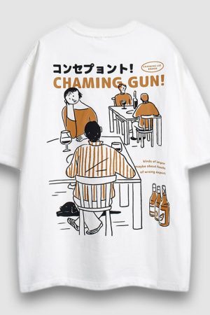Style Core Aesthetics, New Style Trends Japanese Style Illustration Print Tee