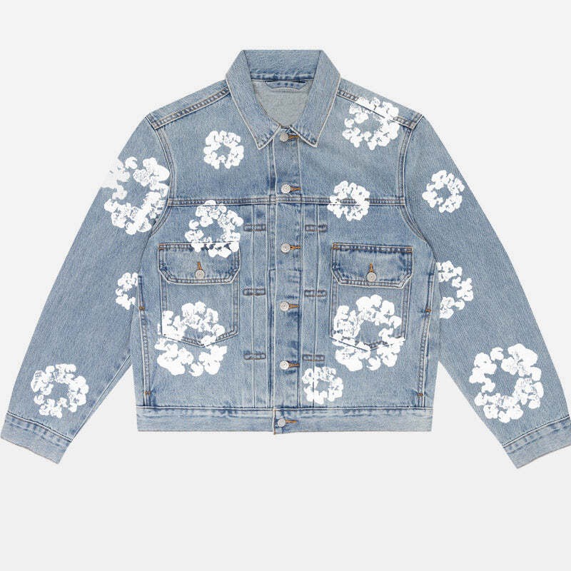 Style Core Aesthetics, New Style Trends Kapok Print Denim Jacket