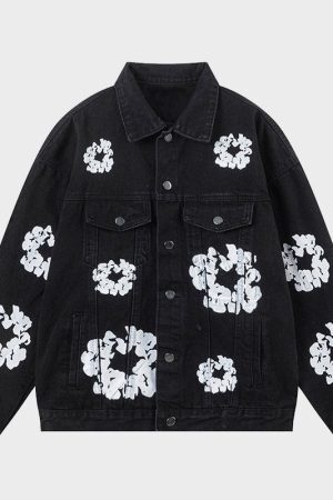 Style Core Aesthetics, New Style Trends Kapok Print Denim Jacket