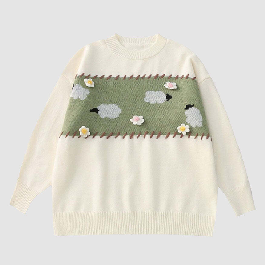 Style Core Aesthetics, New Style Trends Knit Flower & Sheep Pattern Sweater