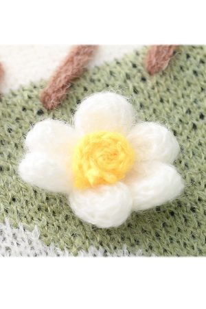 Style Core Aesthetics, New Style Trends Knit Flower & Sheep Pattern Sweater