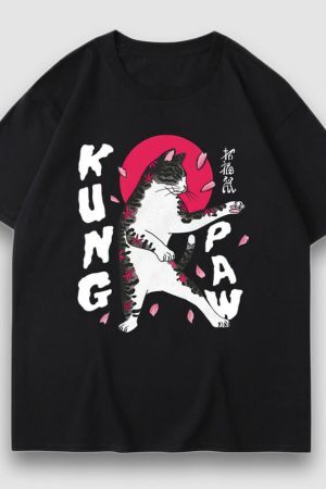 Style Core Aesthetics, New Style Trends Kung Paw Cartoon Print Tee