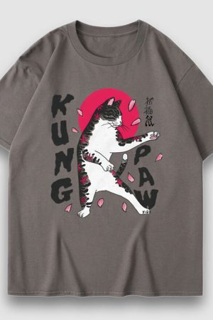 Style Core Aesthetics, New Style Trends Kung Paw Cartoon Print Tee