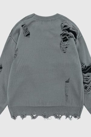 Style Core Aesthetics, New Style Trends Laid-back Crochet Distressed Knit Sweater