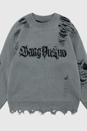 Style Core Aesthetics, New Style Trends Laid-back Crochet Distressed Knit Sweater