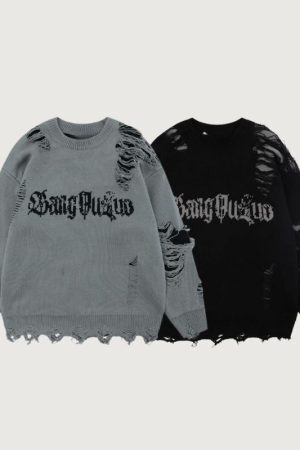 Style Core Aesthetics, New Style Trends Laid-back Crochet Distressed Knit Sweater