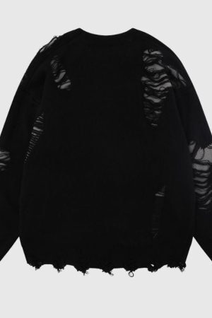 Style Core Aesthetics, New Style Trends Laid-back Crochet Distressed Knit Sweater