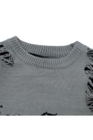 Style Core Aesthetics, New Style Trends Laid-back Crochet Distressed Knit Sweater