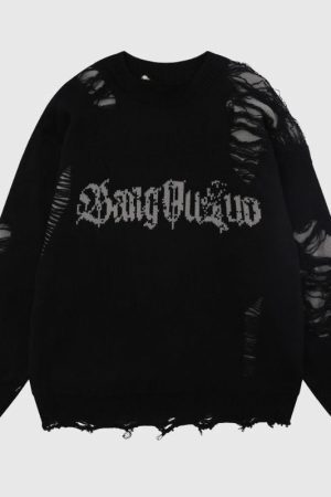 Style Core Aesthetics, New Style Trends Laid-back Crochet Distressed Knit Sweater