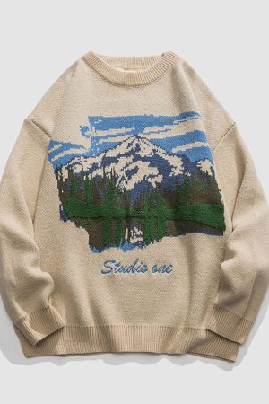 Style Core Aesthetics, New Style Trends Landscape Painting Crew Neck Sweater