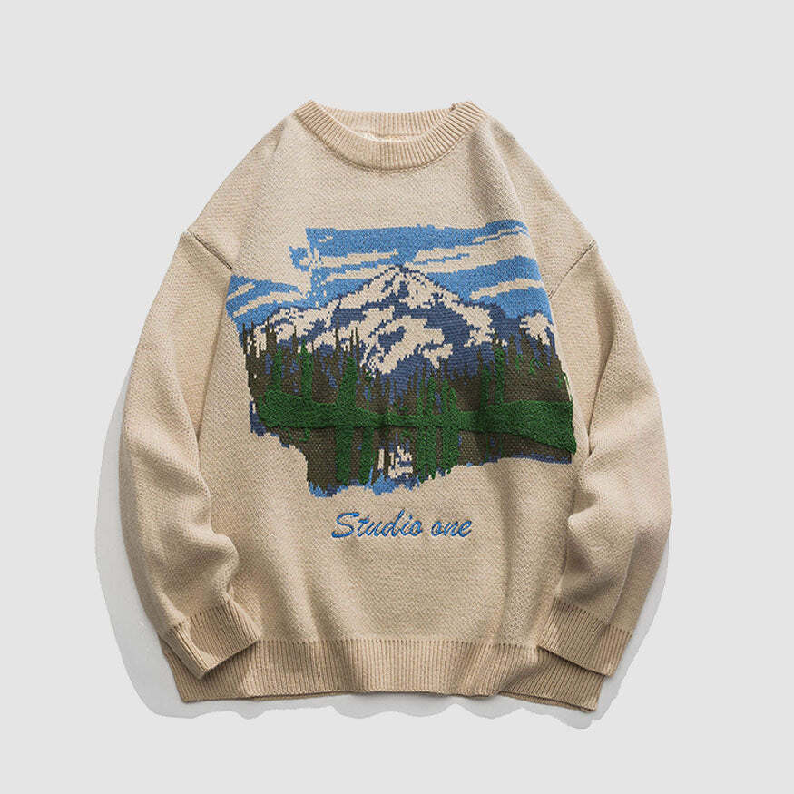 Style Core Aesthetics, New Style Trends Landscape Painting Crew Neck Sweater