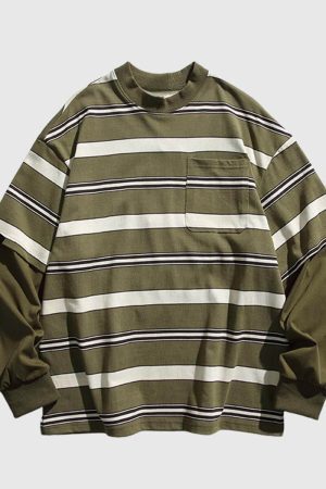 Style Core Aesthetics, New Style Trends Layered Striped Cityboy Sweatshirt