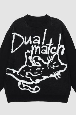 Style Core Aesthetics, New Style Trends Letter & Cat Pattern Sweater