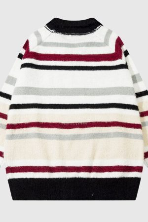 Style Core Aesthetics, New Style Trends Letter Embroidered Color-blocked Stripe Pullover