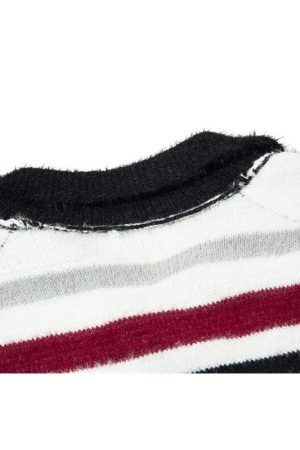 Style Core Aesthetics, New Style Trends Letter Embroidered Color-blocked Stripe Pullover