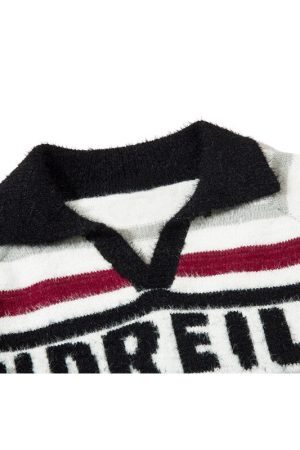 Style Core Aesthetics, New Style Trends Letter Embroidered Color-blocked Stripe Pullover