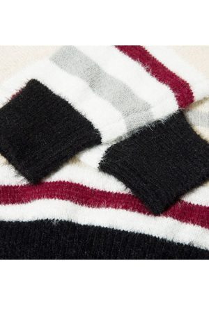 Style Core Aesthetics, New Style Trends Letter Embroidered Color-blocked Stripe Pullover