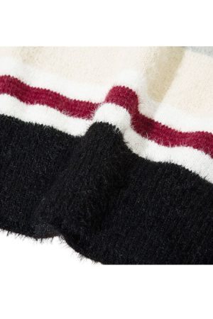 Style Core Aesthetics, New Style Trends Letter Embroidered Color-blocked Stripe Pullover