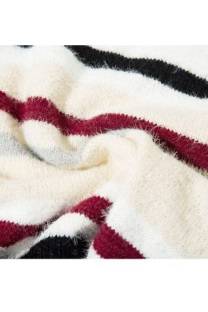 Style Core Aesthetics, New Style Trends Letter Embroidered Color-blocked Stripe Pullover