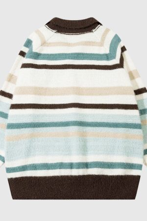 Style Core Aesthetics, New Style Trends Letter Embroidered Color-blocked Stripe Pullover