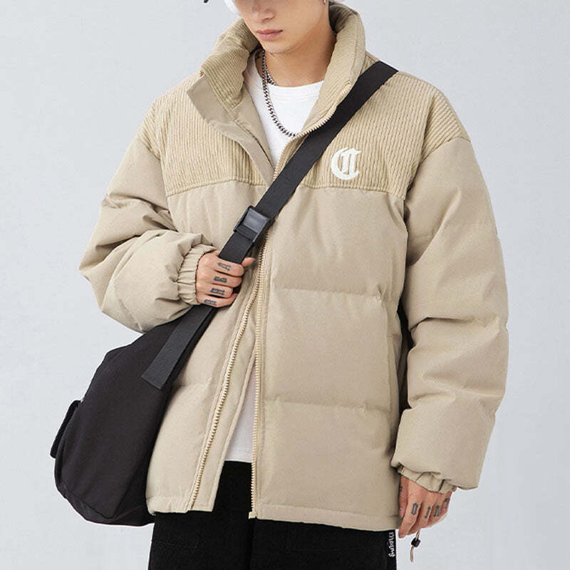 Style Core Aesthetics, New Style Trends Letter Embroidered Corduroy Patchwork Jacket Style Core Aesthetics, New Style Trends Letter Embroidered Corduroy Patchwork Jacket