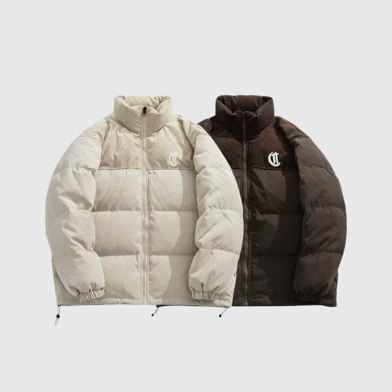 Style Core Aesthetics, New Style Trends Letter Embroidered Corduroy Patchwork Jacket Style Core Aesthetics, New Style Trends Letter Embroidered Corduroy Patchwork Jacket