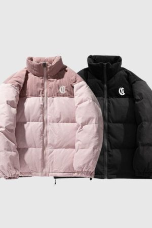 Style Core Aesthetics, New Style Trends Letter Embroidered Corduroy Patchwork Jacket