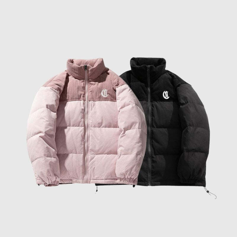 Style Core Aesthetics, New Style Trends Letter Embroidered Corduroy Patchwork Jacket Style Core Aesthetics, New Style Trends Letter Embroidered Corduroy Patchwork Jacket