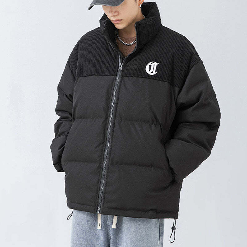 Style Core Aesthetics, New Style Trends Letter Embroidered Corduroy Patchwork Jacket Style Core Aesthetics, New Style Trends Letter Embroidered Corduroy Patchwork Jacket