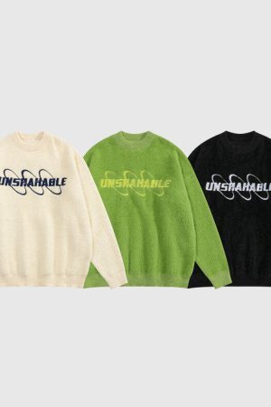 Style Core Aesthetics, New Style Trends Letter Embroidered Solid Color Pullover