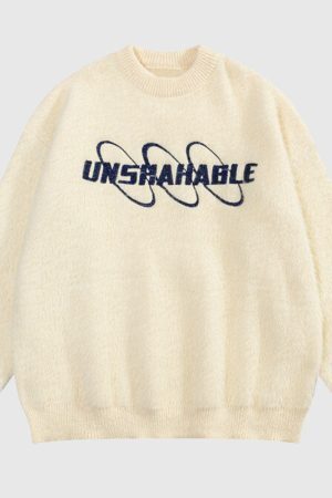 Style Core Aesthetics, New Style Trends Letter Embroidered Solid Color Pullover