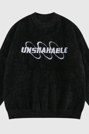 Style Core Aesthetics, New Style Trends Letter Embroidered Solid Color Pullover