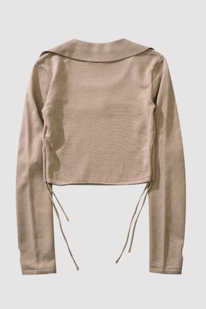 Style Core Aesthetics, New Style Trends Letter Embroidery Drawstring Knit Crop Top