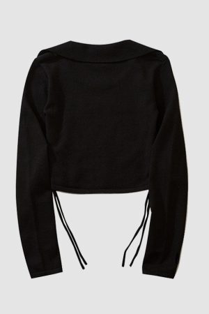 Style Core Aesthetics, New Style Trends Letter Embroidery Drawstring Knit Crop Top