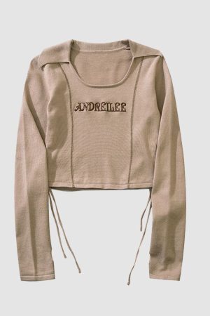 Style Core Aesthetics, New Style Trends Letter Embroidery Drawstring Knit Crop Top