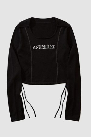 Style Core Aesthetics, New Style Trends Letter Embroidery Drawstring Knit Crop Top