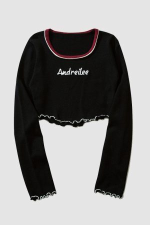 Style Core Aesthetics, New Style Trends Letter Embroidery Trim Knit Crop Top