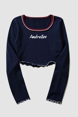 Style Core Aesthetics, New Style Trends Letter Embroidery Trim Knit Crop Top