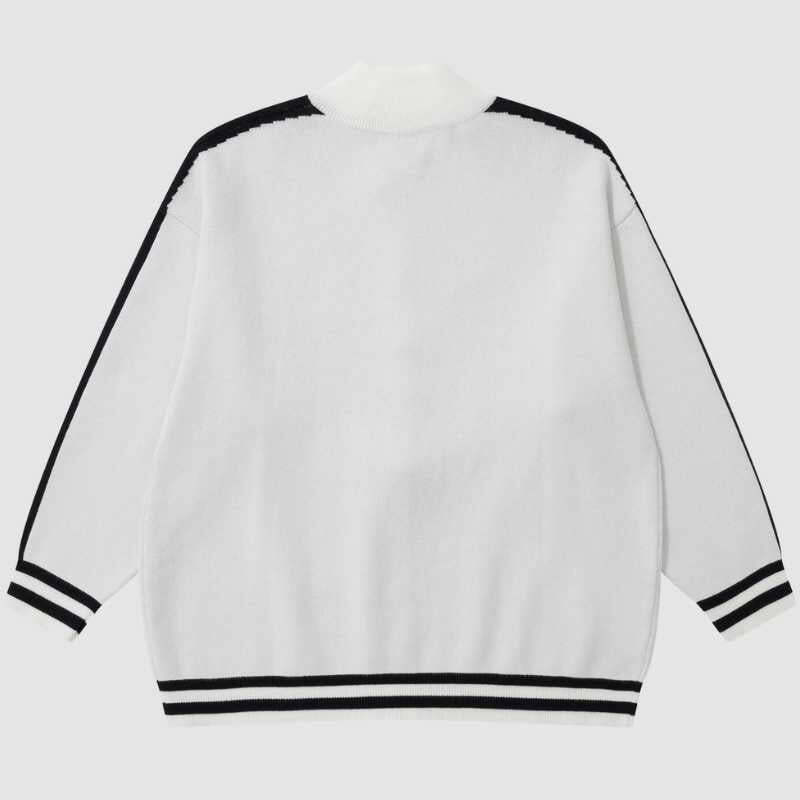 Style Core Aesthetics, New Style Trends Letter Jacquard Patchwork Knit Cardigan Style Core Aesthetics, New Style Trends Letter Jacquard Patchwork Knit Cardigan