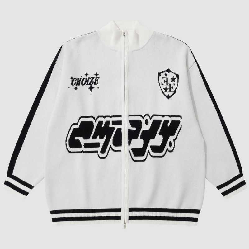 Style Core Aesthetics, New Style Trends Letter Jacquard Patchwork Knit Cardigan