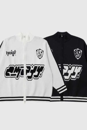 Style Core Aesthetics, New Style Trends Letter Jacquard Patchwork Knit Cardigan