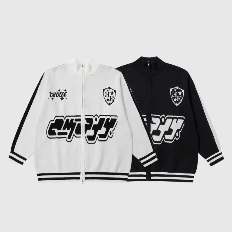 Style Core Aesthetics, New Style Trends Letter Jacquard Patchwork Knit Cardigan Style Core Aesthetics, New Style Trends Letter Jacquard Patchwork Knit Cardigan