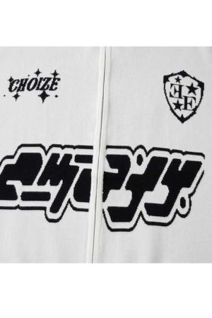 Style Core Aesthetics, New Style Trends Letter Jacquard Patchwork Knit Cardigan