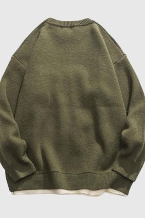 Style Core Aesthetics, New Style Trends Letter Pattern Embroidered Patchwork Knit Pullover