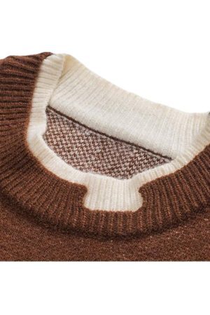 Style Core Aesthetics, New Style Trends Letter Pattern Embroidered Patchwork Knit Pullover